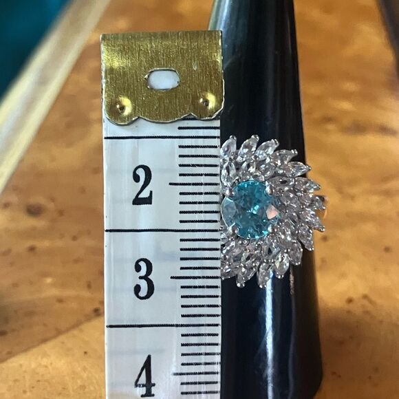 Natural Blue Zircon Sterling Silver Ring Size 8 - Picture 7 of 9